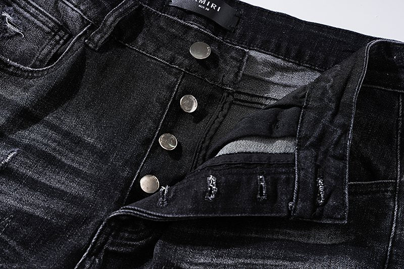 AMIRI Black Distressed Letter Graphic Jeans — detail